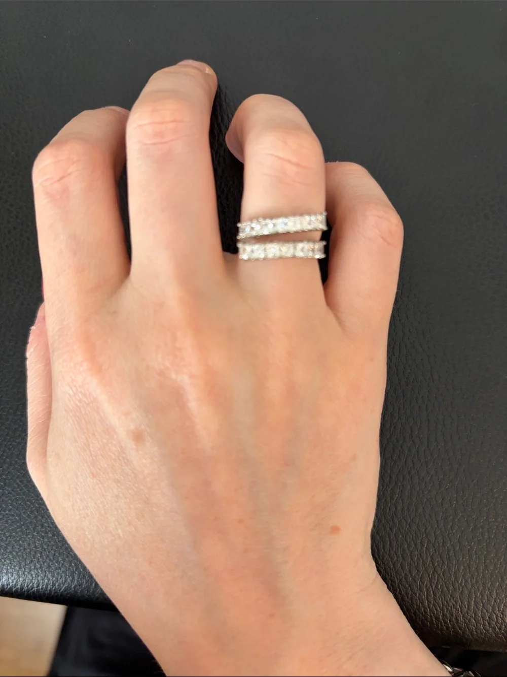 Sterling Silver Double Row CZ Stackable Ring - White